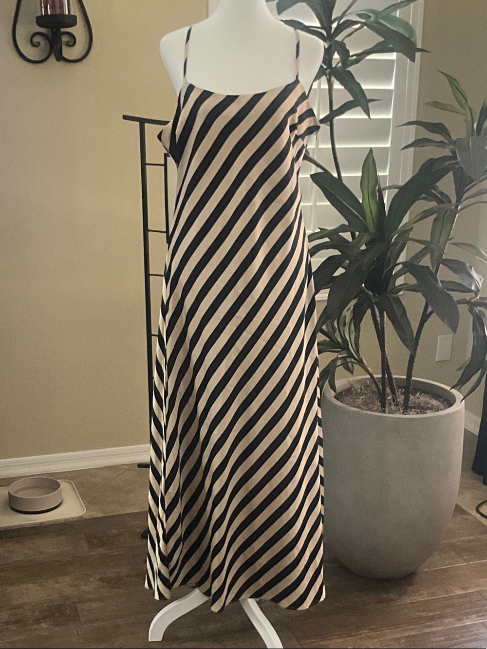 Endless Rose Black and Tan Diagonal Stripe Slip Maxi Dress